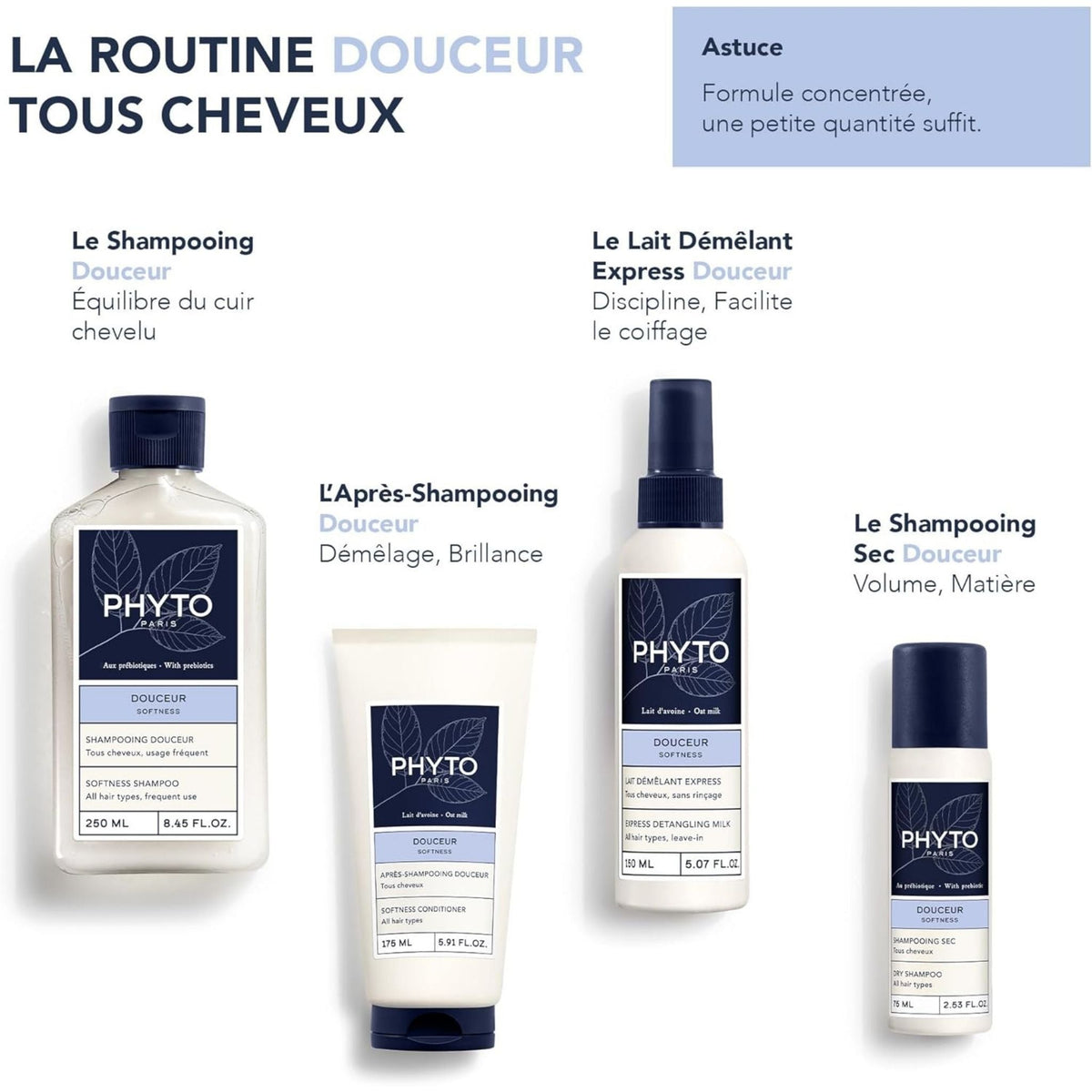 Refect Beauty Phyto Softness hair care collection featuring shampoo, conditioner, detangling milk, and dry shampoo.