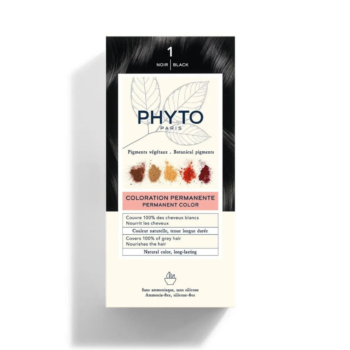 Refect Beauty Phytocolor permanent hair color box in Noir Black shade with botanical pigment illustrations
