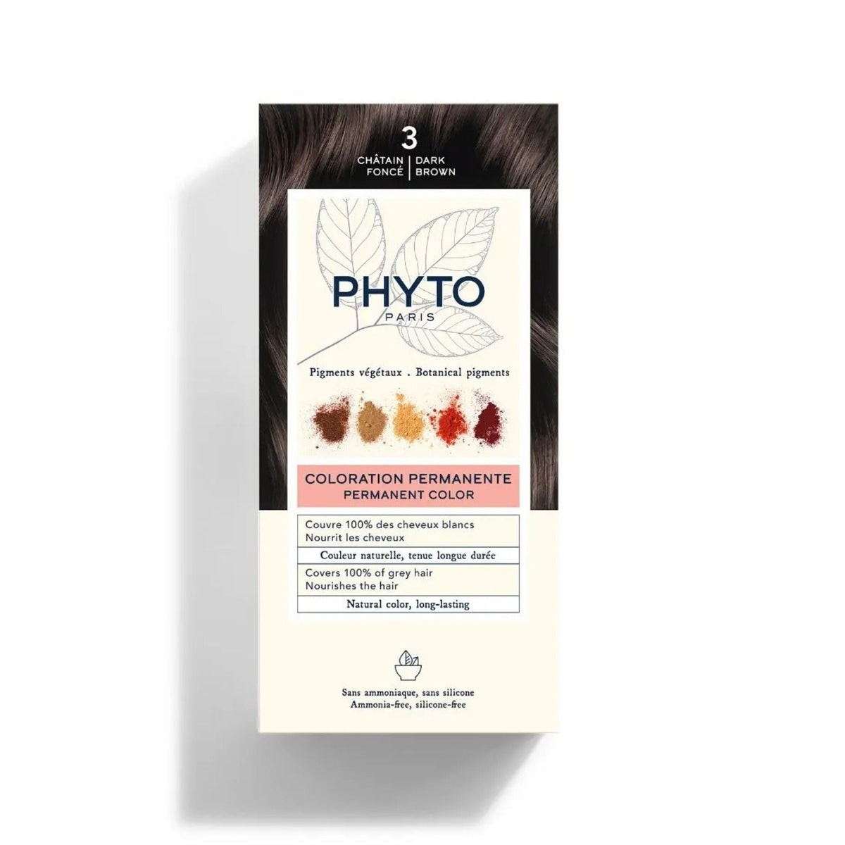 Refect Beauty Phytocolor permanent hair color box in dark brown shade 3 with botanical ingredients
