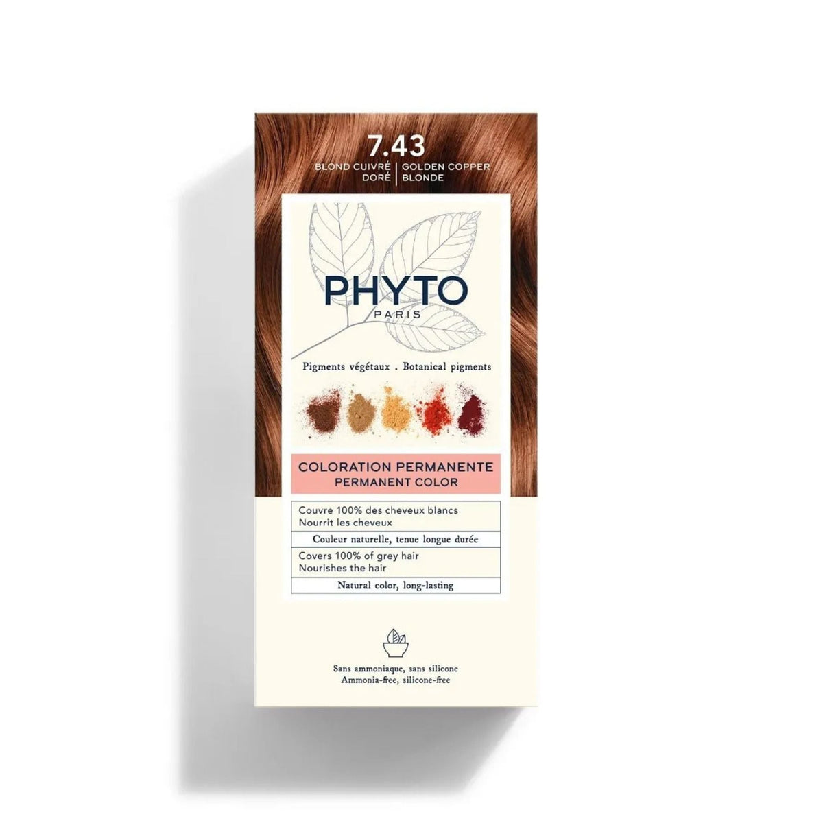 Refect Beauty Phytocolor permanent hair color box in shade 7.43 Golden Copper Blonde with botanical ingredients.
