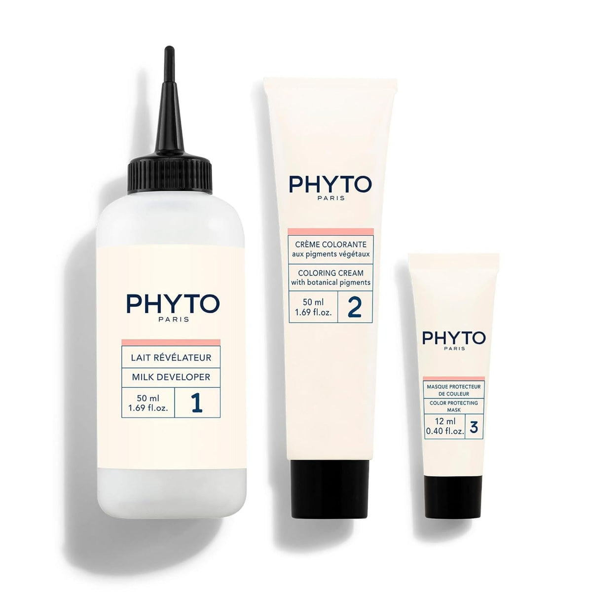 Refect Beauty Phytocolor permanent hair coloring kit with developer, coloring cream, and color protecting mask.