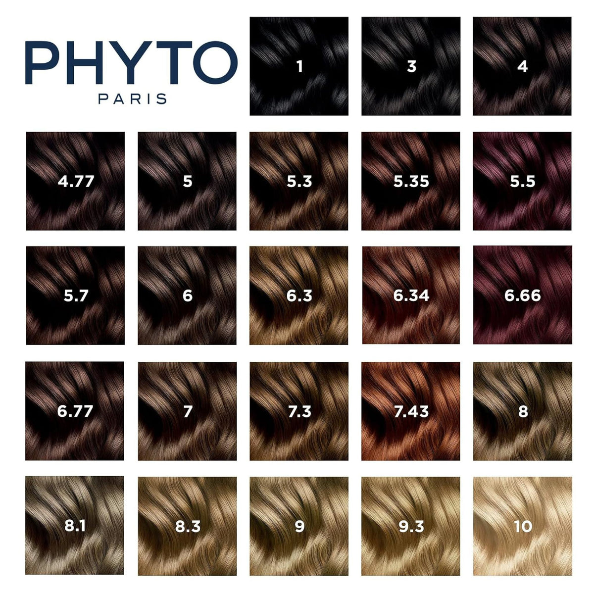 Refect Beauty Phytocolor permanent hair color shade chart featuring a wide range of natural and vibrant hair tones.