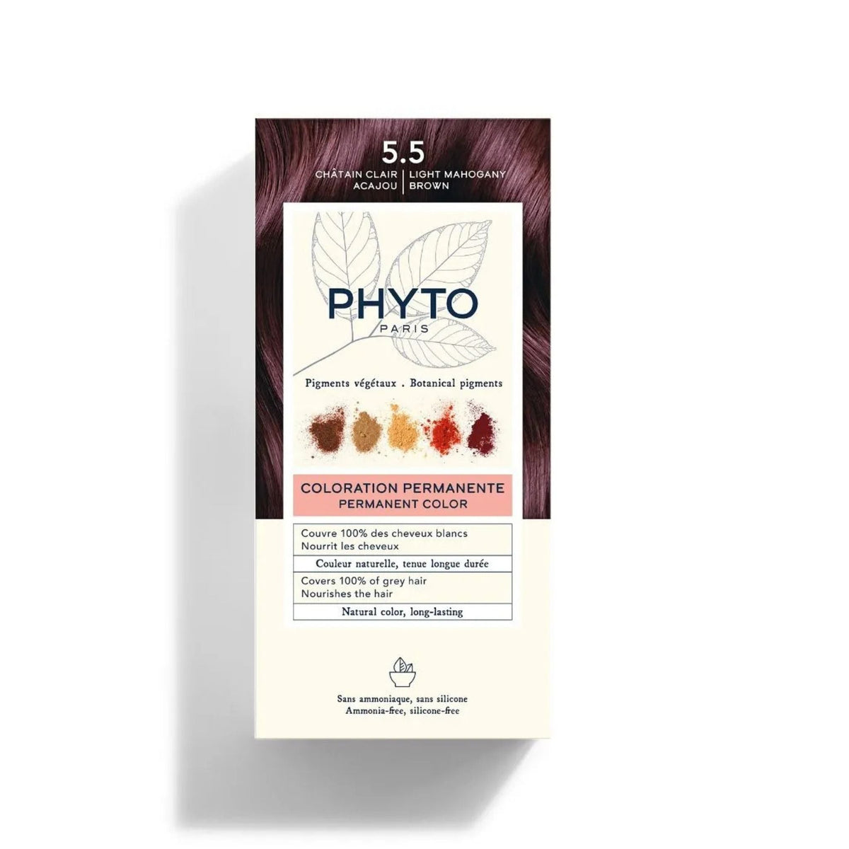Refect Beauty Phytocolor permanent hair color box in shade 5.5 Light Mahogany Brown with botanical ingredients.