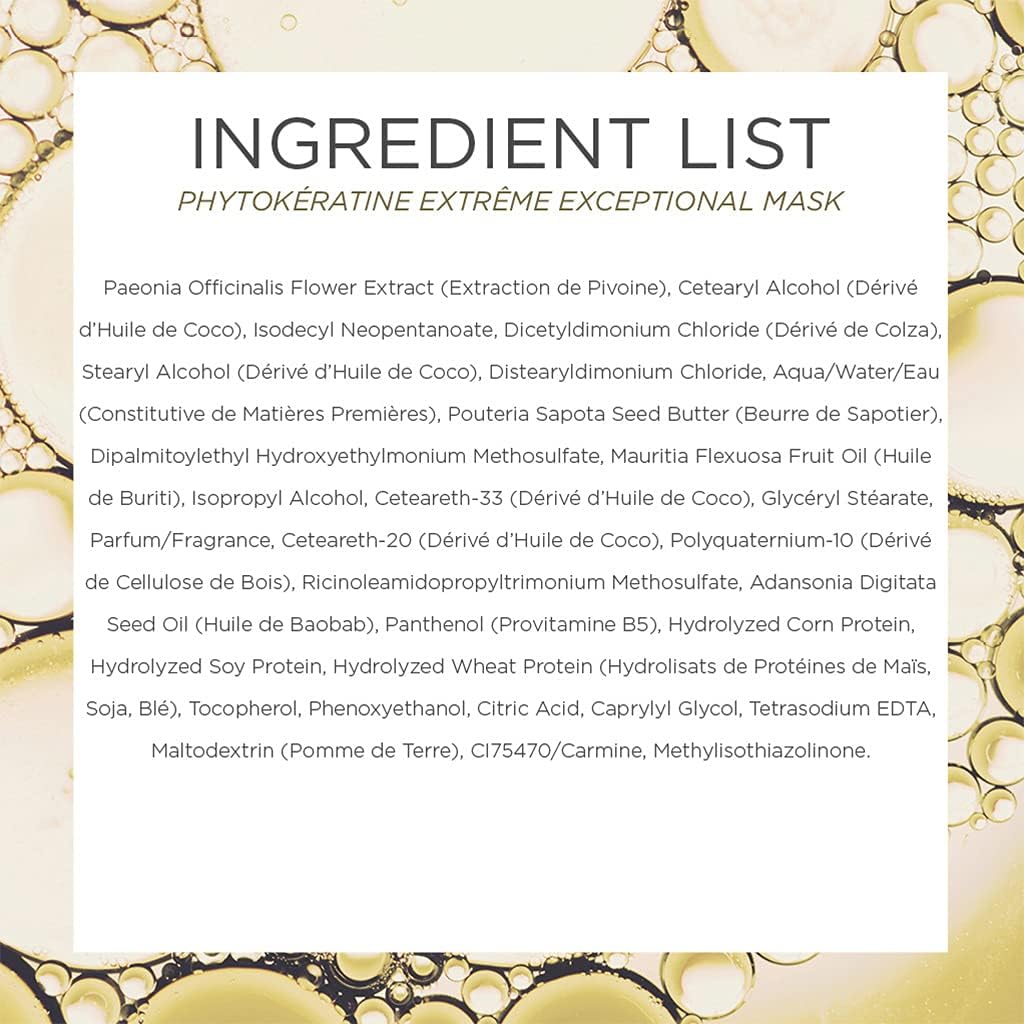 Refect Beauty Phyto Phytokeratine Extreme Exceptional Hair Mask ingredient list on a decorative background