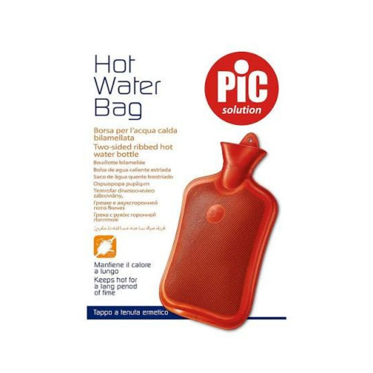 Refect Beauty Pic Solution red rubber bilamellar hot water bottle with leak-resistant cap for heat therapy