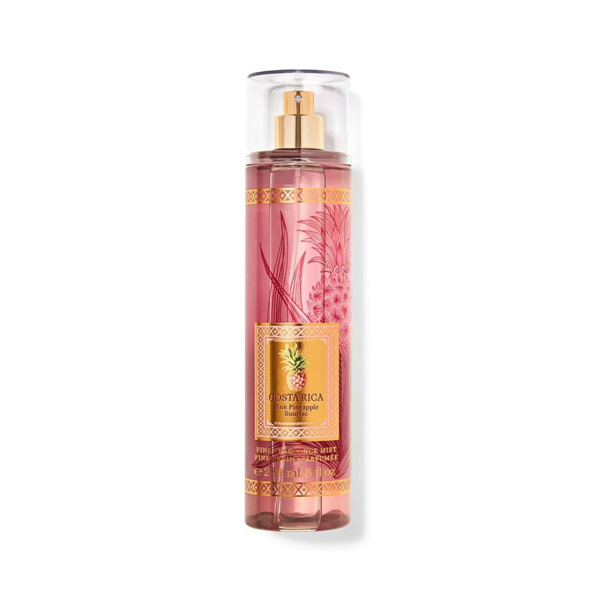 Refect Beauty Bath & Body Works Costa Rica Pink Pineapple Sunrise body mist in a pink bottle with gold accents