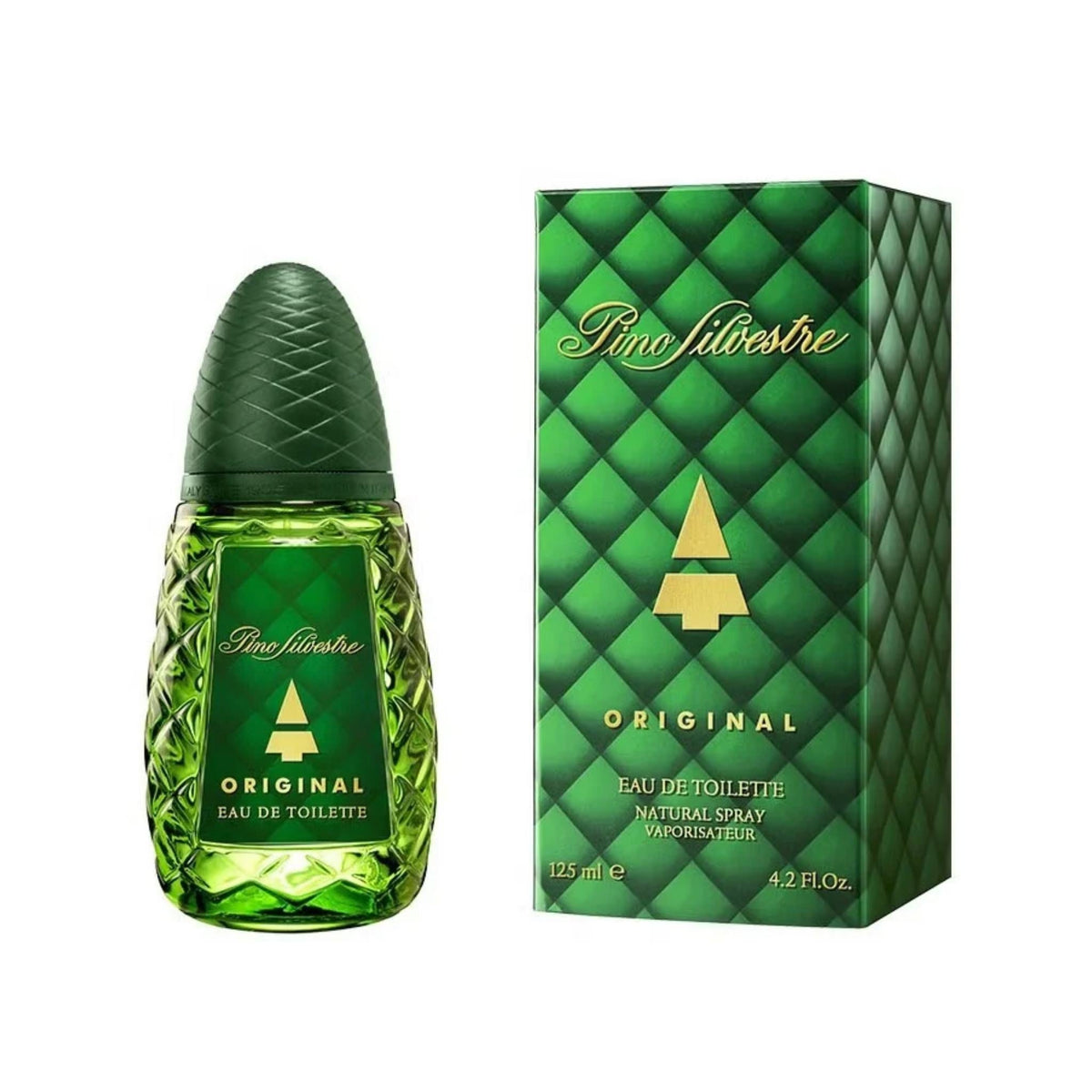 Refect Beauty Pino Silvestre Original eau de toilette in a green pinecone-shaped bottle with matching gift box