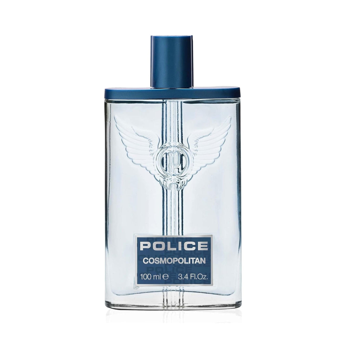 Refect Beauty Police Cosmopolitan Eau de Toilette in a clear glass bottle with a blue cap and winged logo emblem.