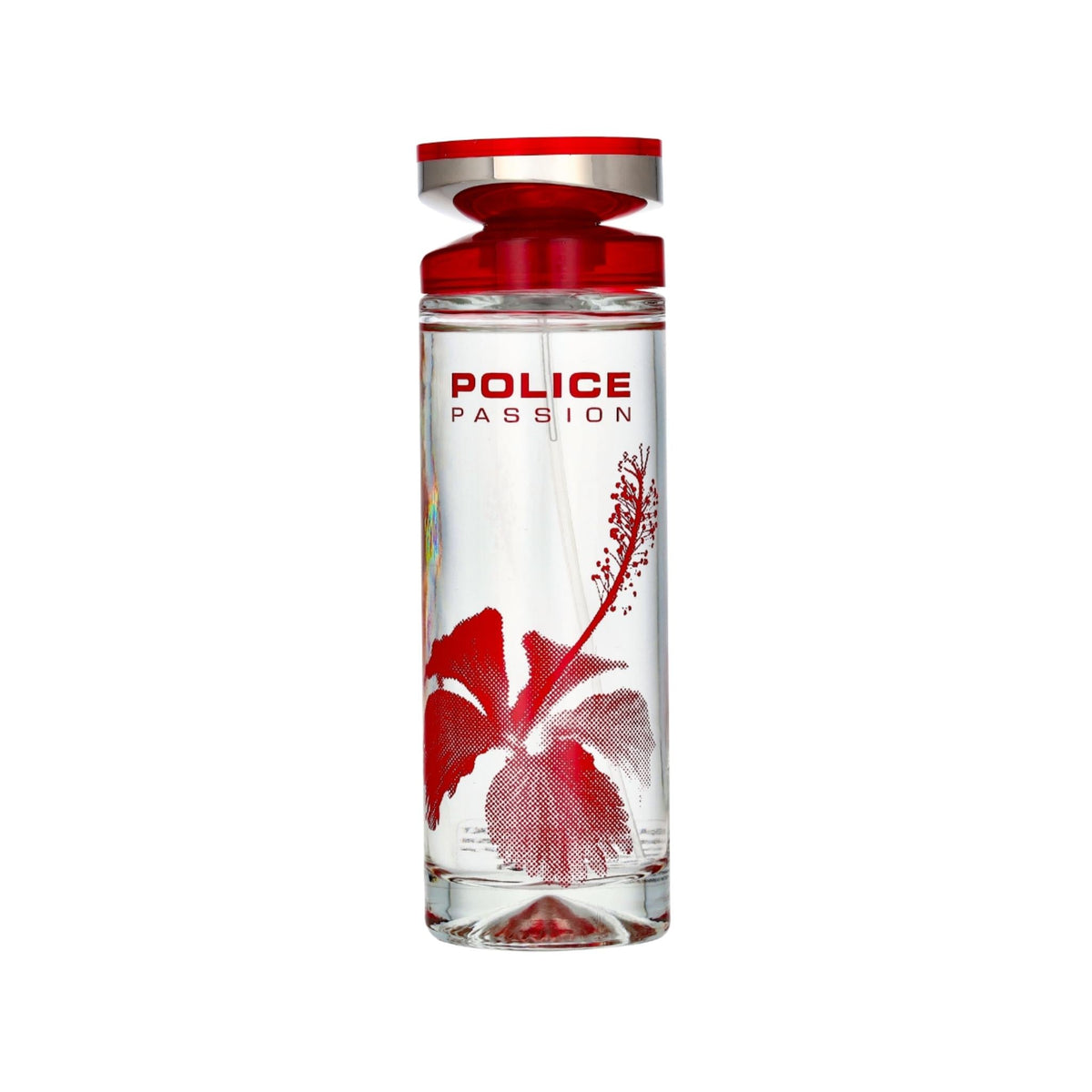Refect Beauty Police Passion Eau de Toilette for women in a clear glass bottle with a red hibiscus flower design