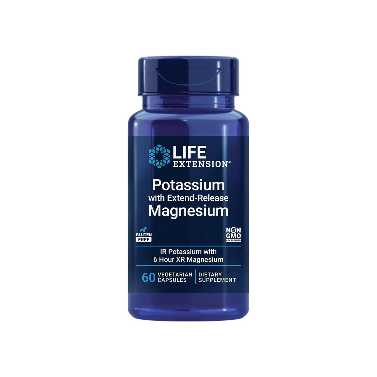 Refect Beauty Life Extension Potassium with Extend-Release Magnesium supplement bottle with 60 vegetarian capsules.