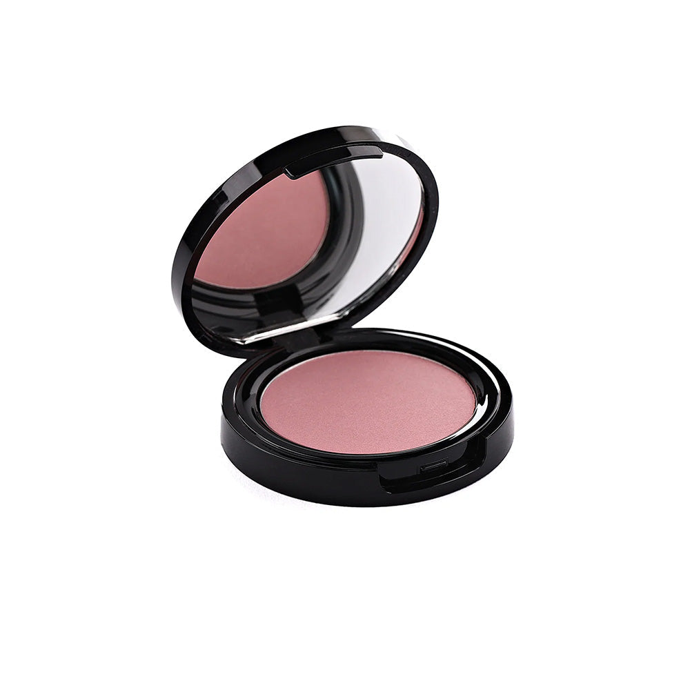 Refect Beauty Cybele Smooth N'Wear powder blush in a sleek black compact with an open mirror lid.