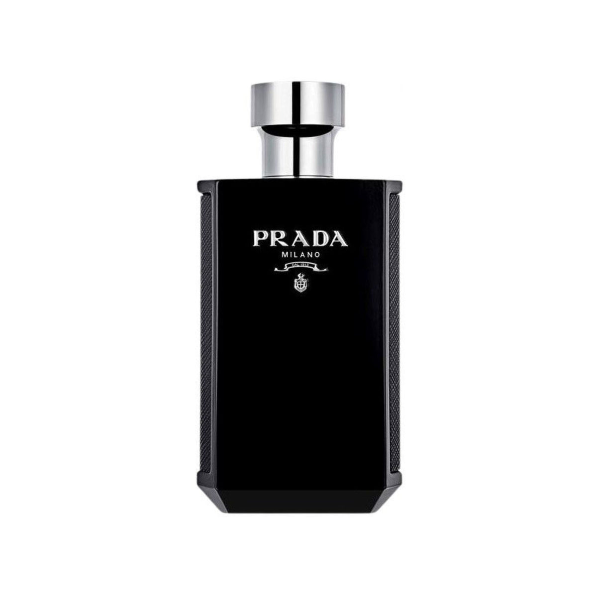 Refect Beauty Prada L'Homme Intense Eau de Parfum in a sleek black rectangular bottle with a silver cap.