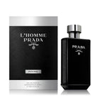 Refect Beauty Prada L'Homme Intense Eau de Parfum bottle and box featuring a sophisticated black and silver design.