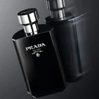 Refect Beauty Prada L'Homme Intense Eau de Parfum in a sleek black glass bottle with a silver cap