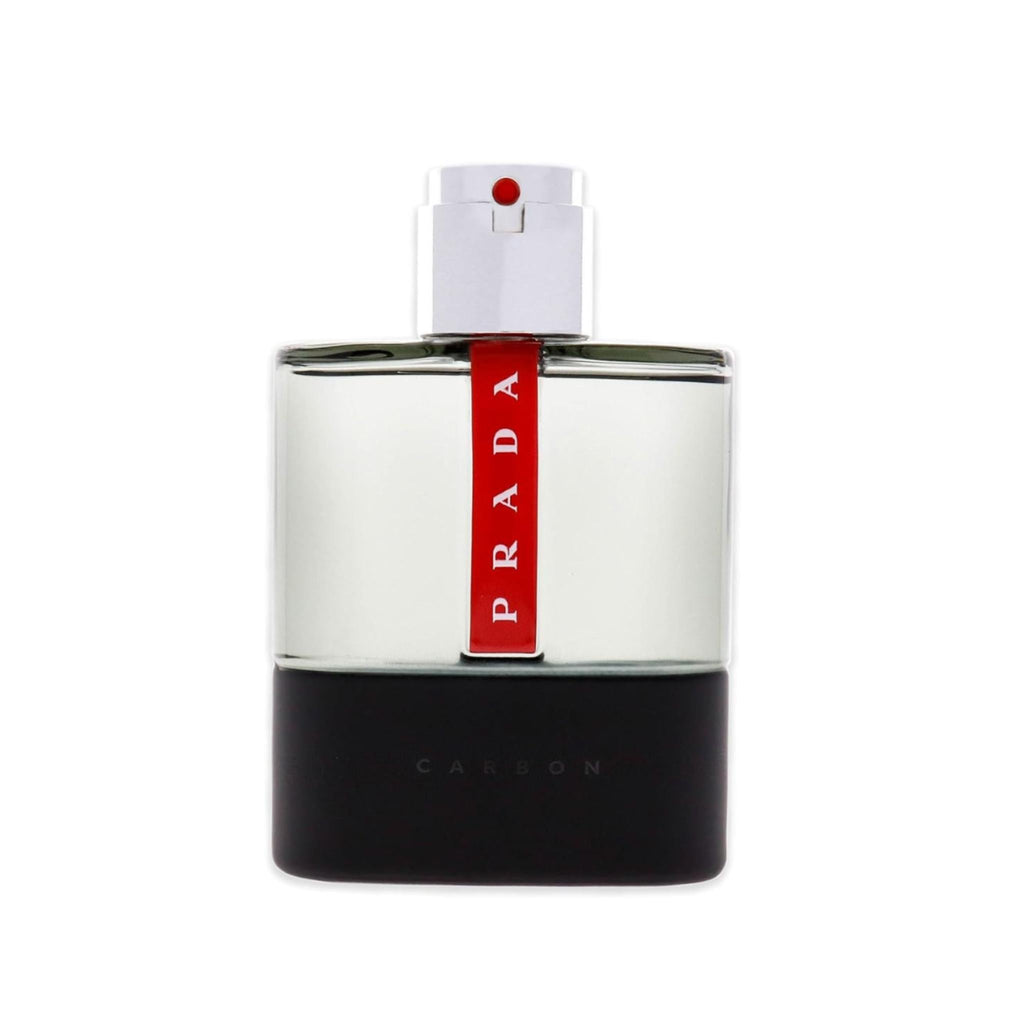 Refect Beauty Prada Luna Rossa Carbon Eau de Toilette bottle with a sleek metallic silver and matte black design.