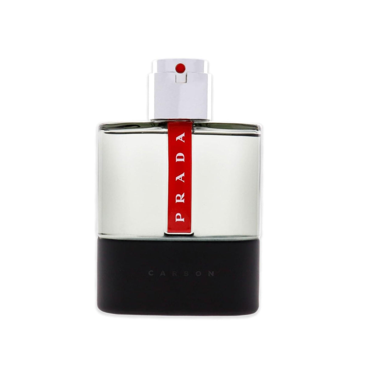Refect Beauty Prada Luna Rossa Carbon Eau de Toilette bottle with a sleek metallic silver and matte black design.
