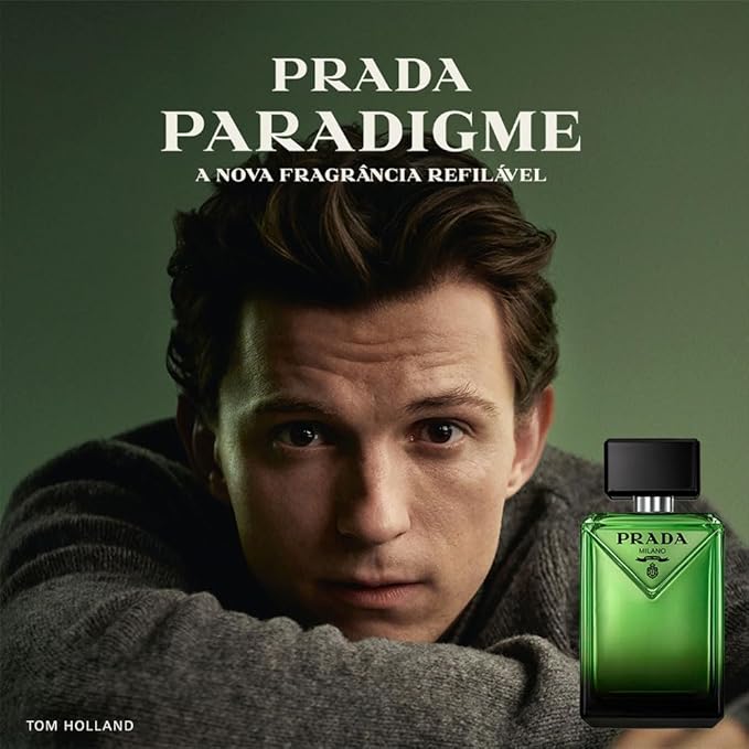 Refect Beauty Prada Paradigme Eau de Parfum featuring Tom Holland with a green glass fragrance bottle