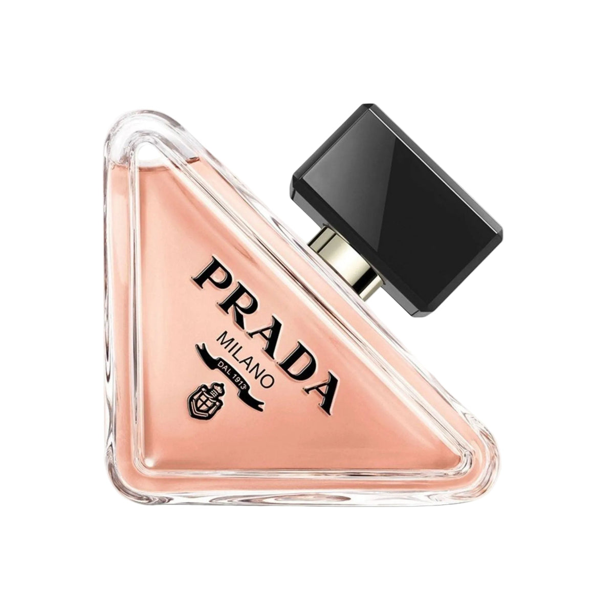 Refect Beauty Prada Paradoxe Eau de Parfum in a unique triangular glass bottle with a black cap and peach fragrance.
