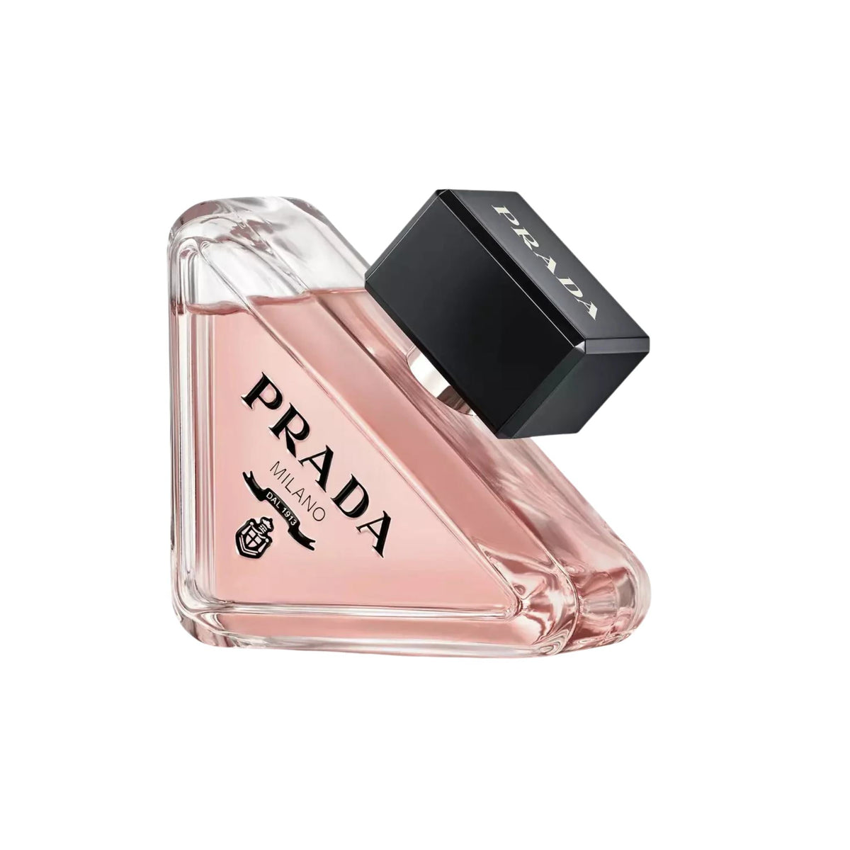 Refect Beauty Prada Paradoxe Eau de Parfum in a unique triangular glass bottle with pink liquid and black cap