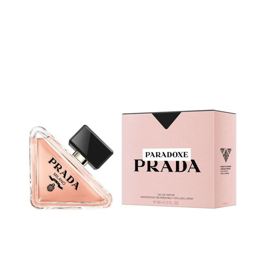 Refect Beauty Prada Paradoxe Eau de Parfum bottle with its signature triangular shape and matching pink box packaging