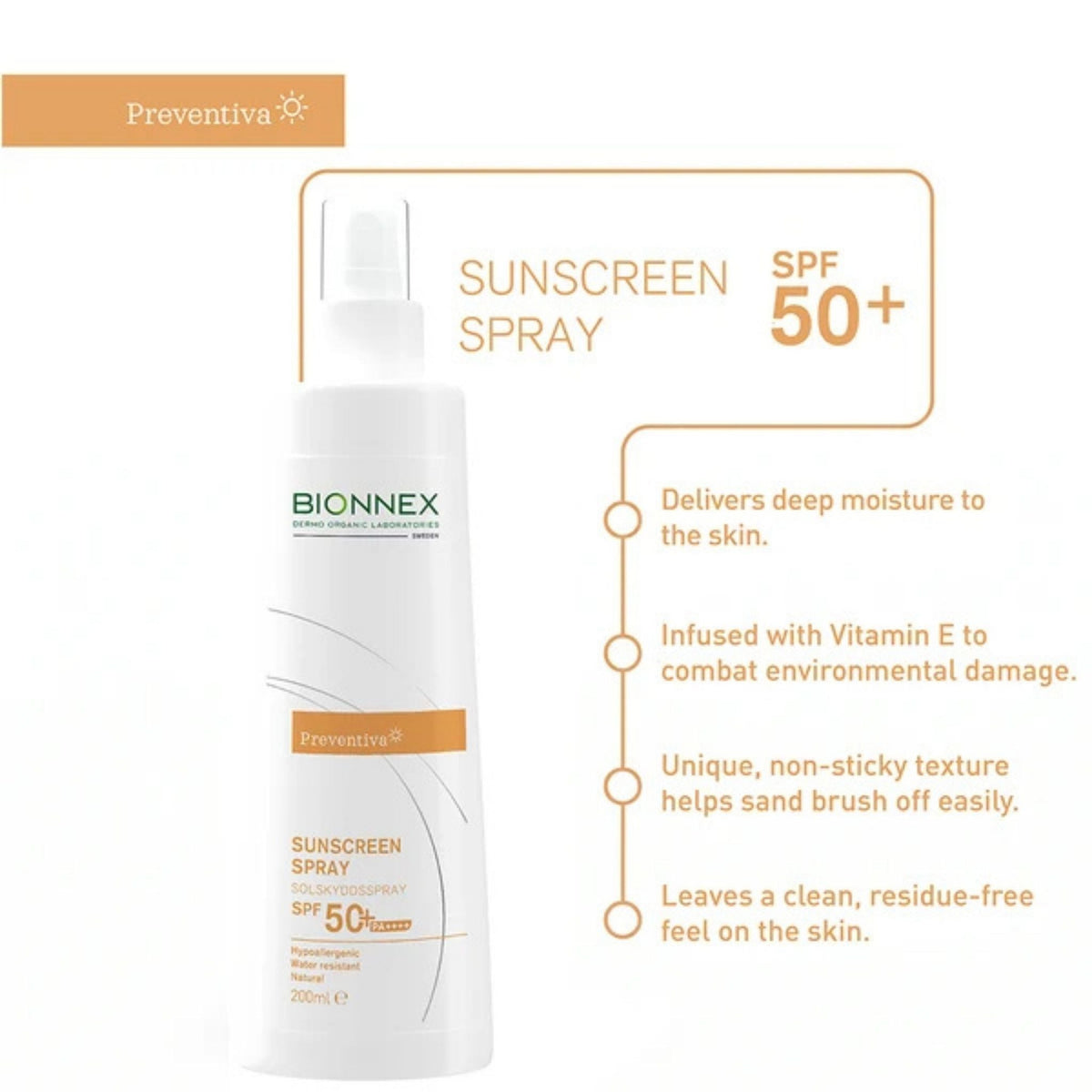 Refect Beauty PREVENTIVA SPF 50+ sunscreen spray bottle for face and body with non-sticky, moisturizing formula.