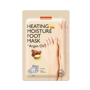 Refect Beauty Purederm Heating Moisture Foot Mask with Argan Oil in a beige pouch for dry and tired feet.