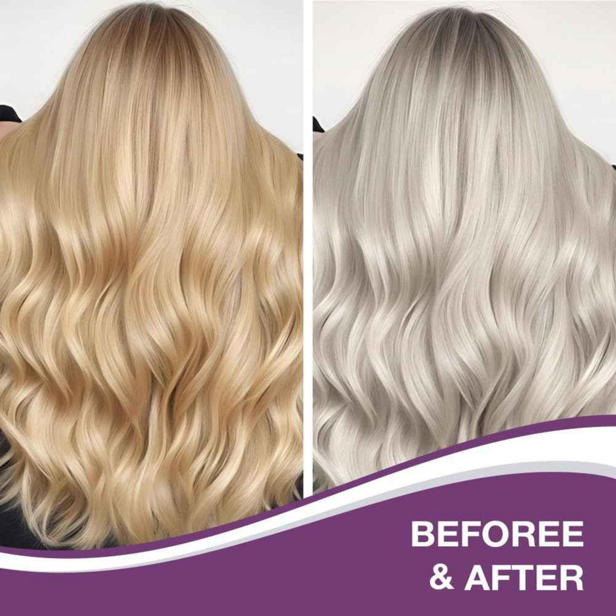 Refect Beauty Karseell Maca Power Purple Hair Mask before and after results on blonde hair showing brassiness removal