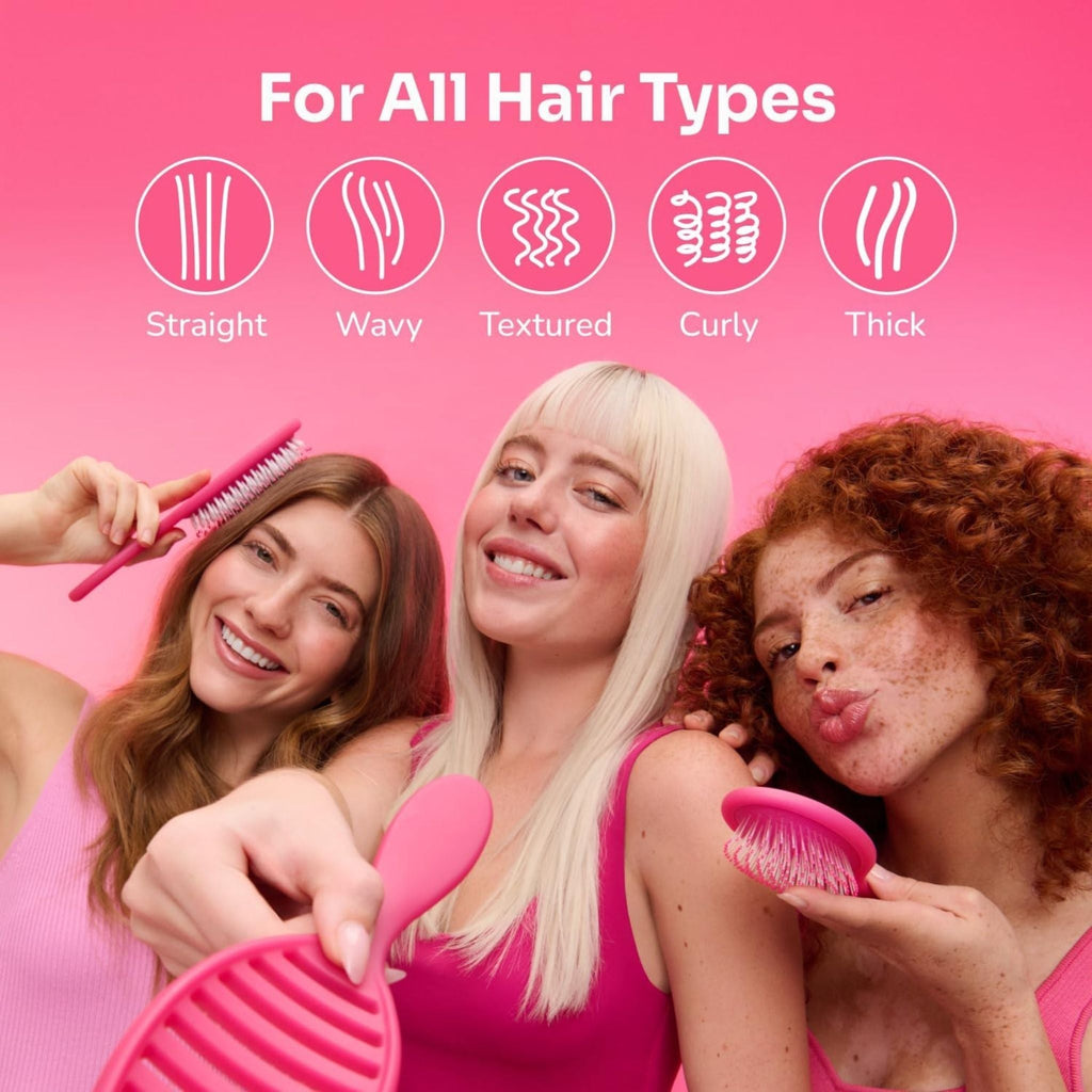 Refect Beauty Wet Brush Mini Detangler in purple held by three diverse women showing suitability for all hair types