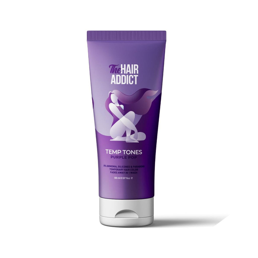 Refect Beauty The Hair Addict Temp Tones Purple Pop temporary hair color in a vibrant purple squeeze tube.