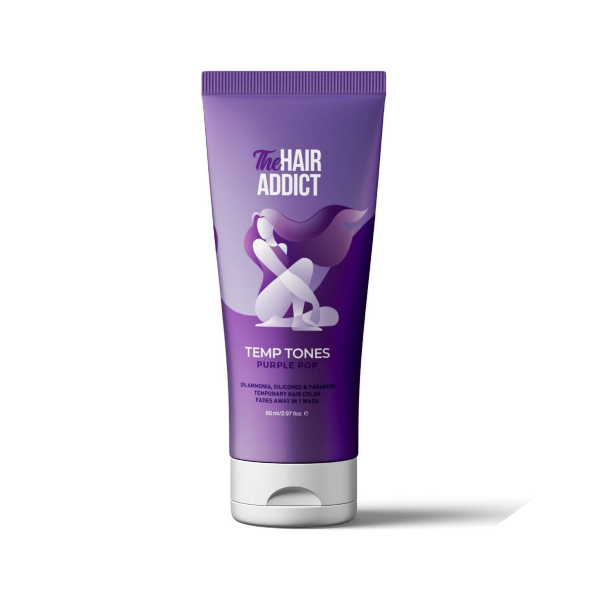 Refect Beauty The Hair Addict Temp Tones Purple Pop temporary hair color in a vibrant purple squeeze tube.