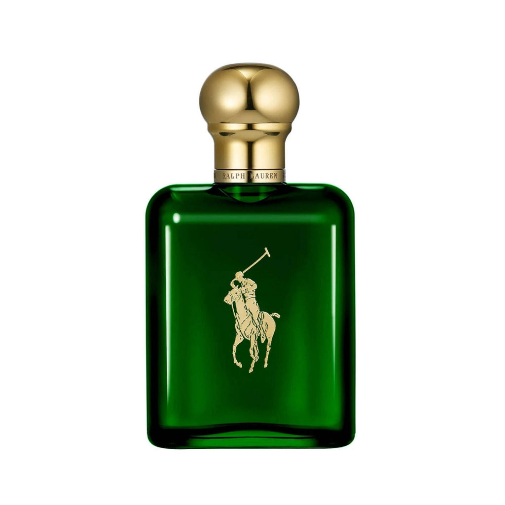 Refect Beauty Ralph Lauren Polo Eau de Toilette in a classic green glass bottle with a gold cap and logo.