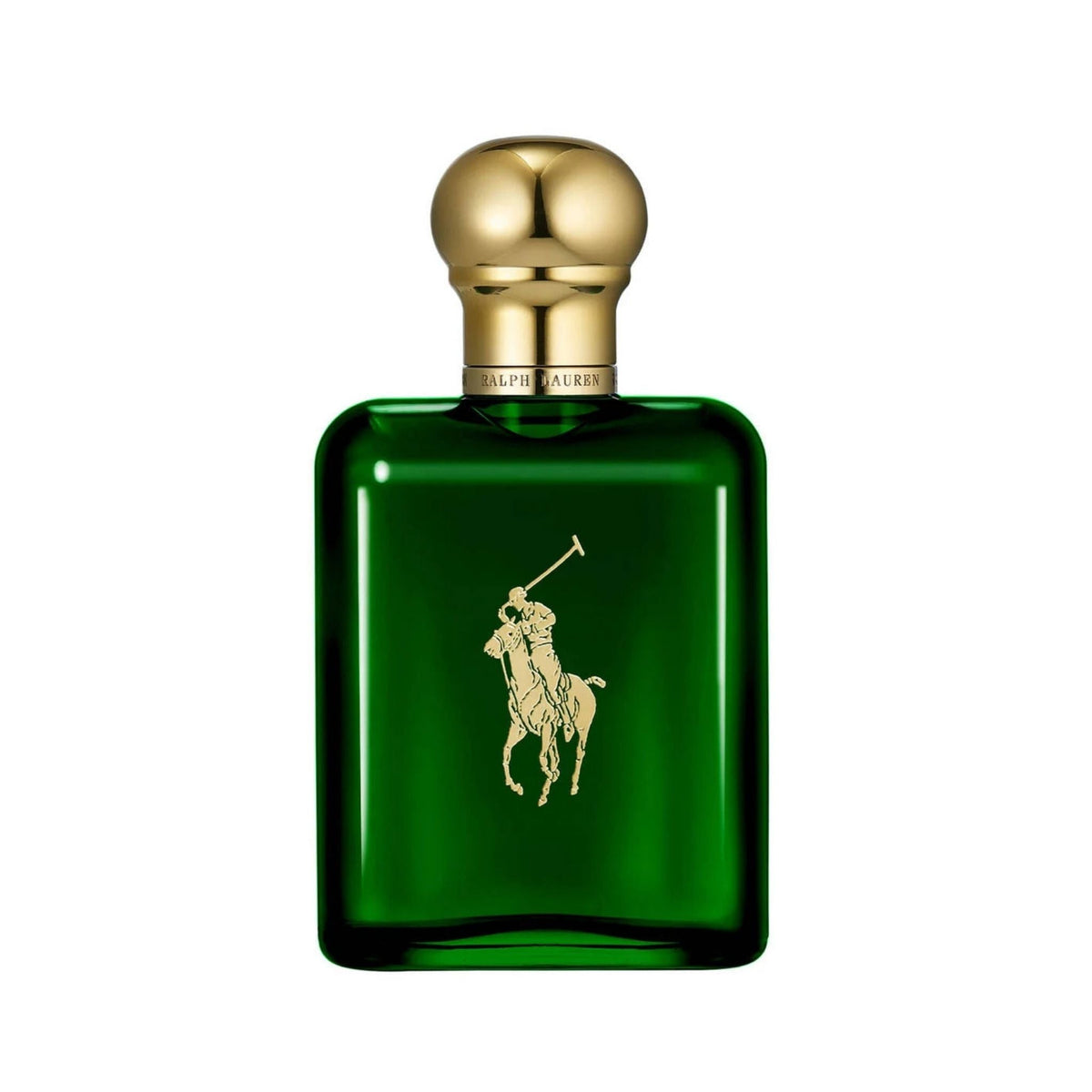Refect Beauty Ralph Lauren Polo Eau de Toilette in a classic green glass bottle with a gold cap and logo.
