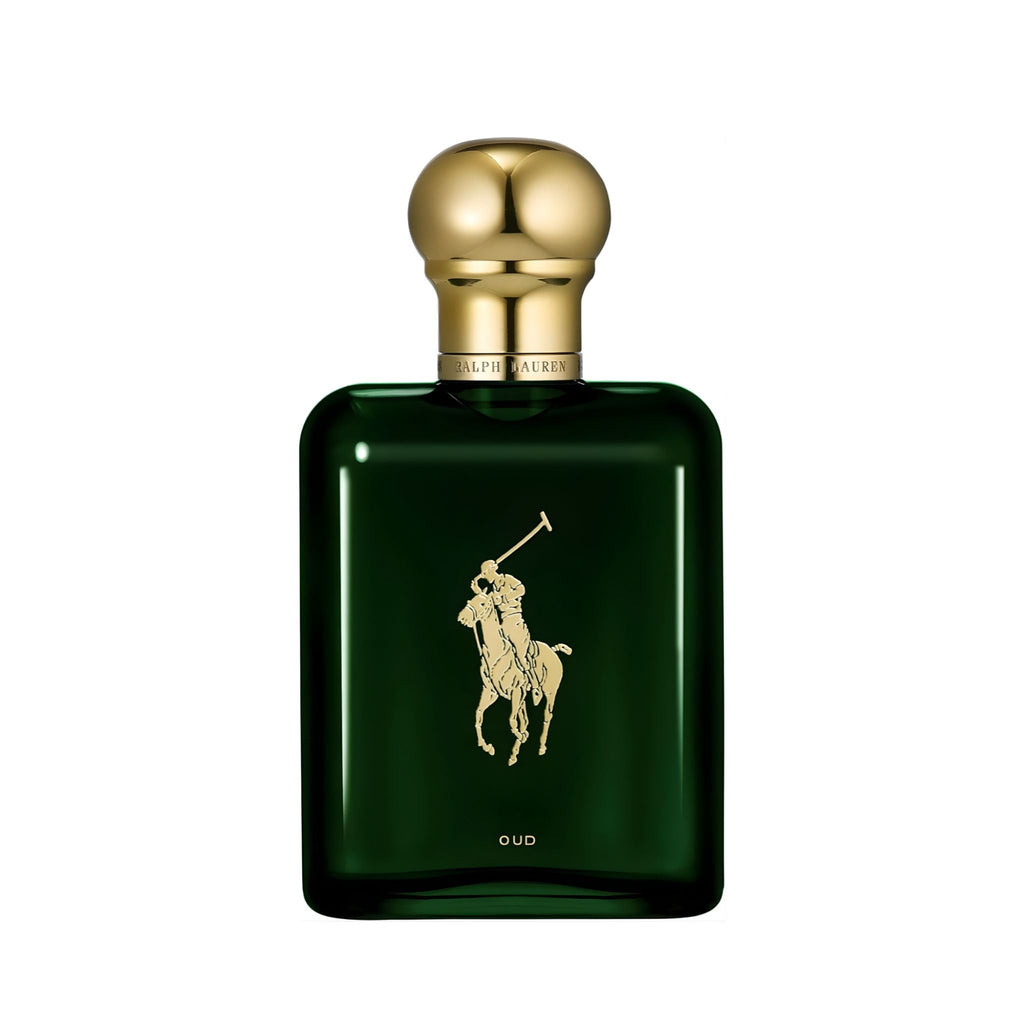 Refect Beauty Ralph Lauren Polo Oud Eau de Parfum in a dark green glass bottle with a gold cap and logo