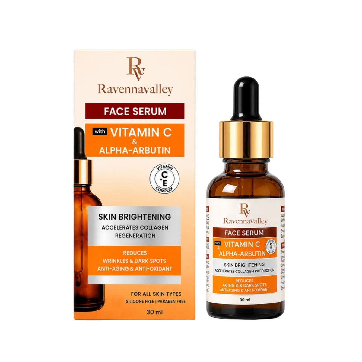 Refect Beauty Ravenna Valley Vitamin C and Alpha Arbutin brightening face serum bottle and packaging box