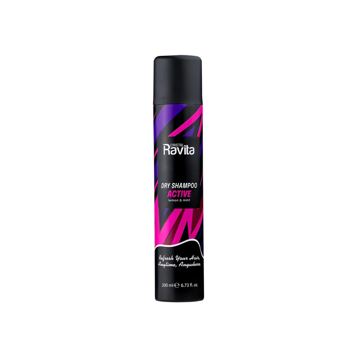Refect Beauty Ravita Dry Shampoo Active spray bottle with vibrant purple and pink graphic design
