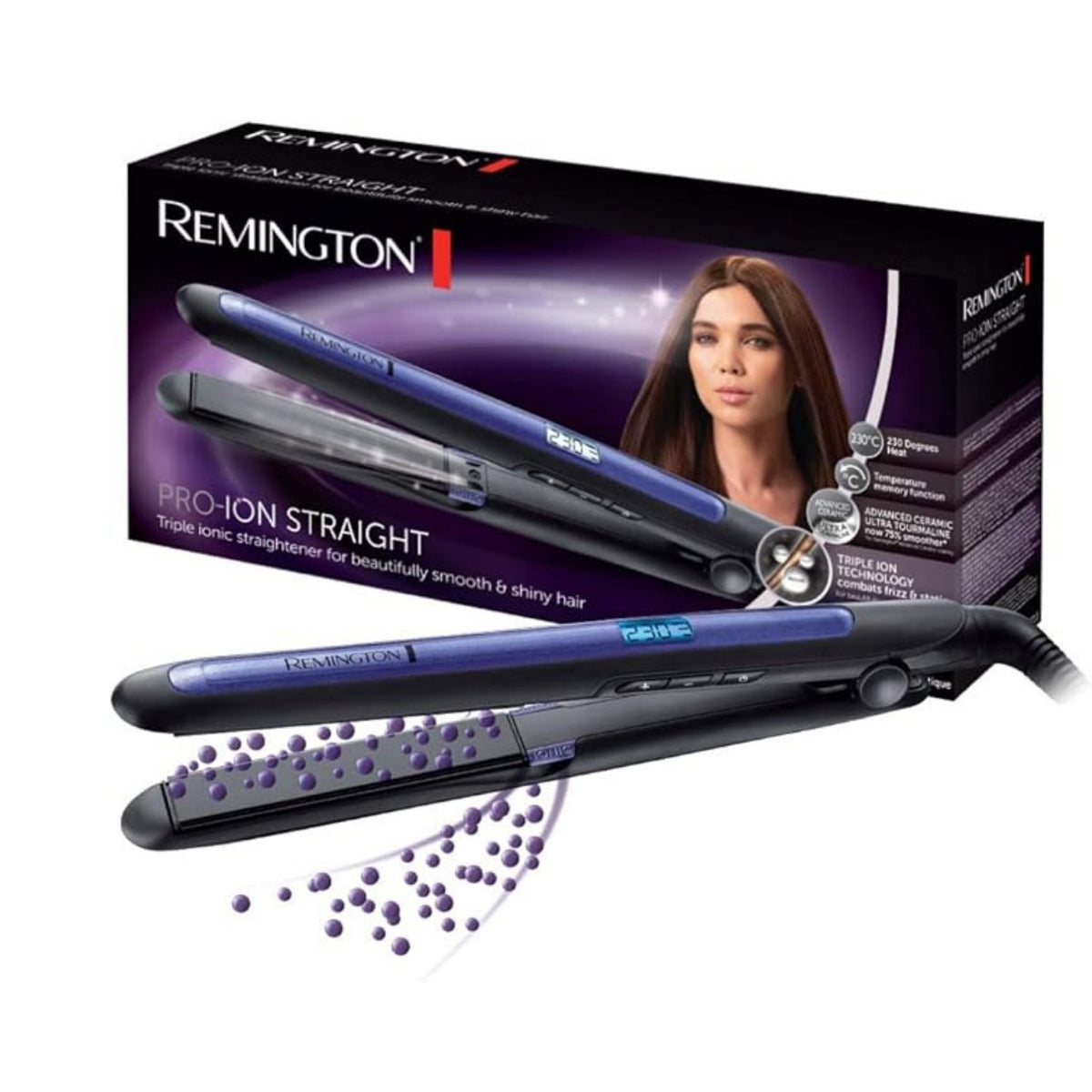Refect Beauty Remington Pro-Ion hair straightener with purple ceramic tourmaline plates and digital temperature display