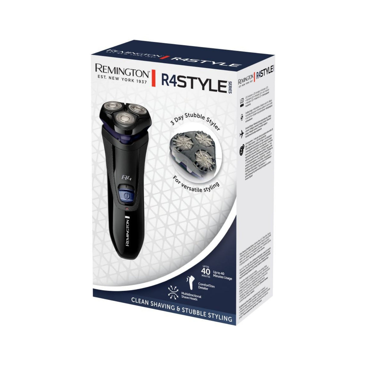 Refect Beauty Remington R4 Style Series rotary shaver with flexible heads for a close shave and stubble styling.
