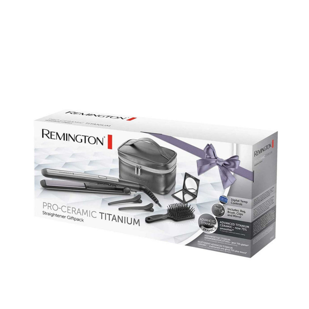 Refect Beauty Remington Pro Ceramic Titanium hair straightener gift pack with accessories in a storage bag