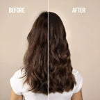 Refect Beauty Revlon Uniq One Lotus Flower hair treatment showing before and after results on wavy brown hair