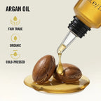 Refect Beauty Revlon Professional Orofluido shampoo featuring organic cold-pressed argan oil dripping onto nuts