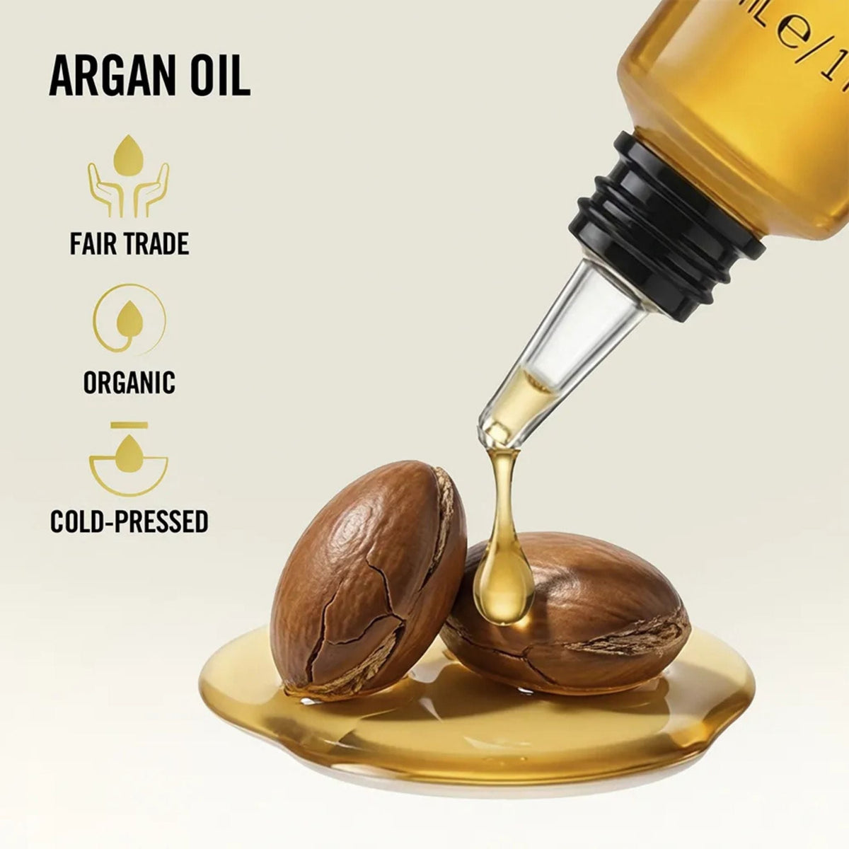 Refect Beauty Revlon Professional Orofluido shampoo featuring organic cold-pressed argan oil dripping onto nuts