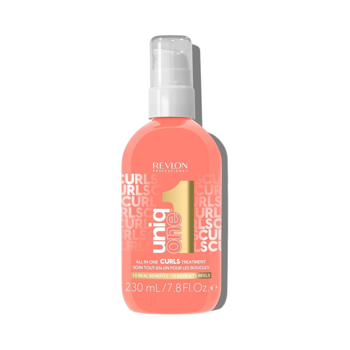 Refect Beauty Revlon Uniq One All In One Curls Treatment in a coral spray bottle for curly and wavy hair