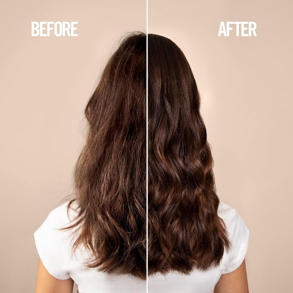 Refect Beauty Revlon Uniq One hair treatment showing a before and after comparison of frizzy versus smooth hair