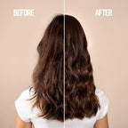 Refect Beauty Revlon Uniq One hair treatment showing a before and after comparison of frizzy versus smooth hair