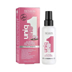 Refect Beauty Revlon Uniq One Lotus Flower leave-in hair treatment spray bottle and pink packaging box