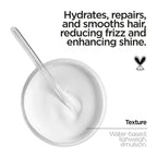 Refect Beauty Revox B77 Plex Step 5 conditioner showing a smooth white cream texture in a bowl with a mixing spoon.