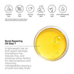 Refect Beauty Revox B77 Plex Bond Repairing Oil Step 7 showing golden hair oil texture and product benefits icons.