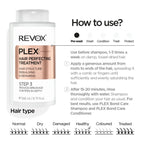 Refect Beauty Revox B77 Plex Step 3 hair perfecting treatment bottle with usage instructions and hair type guide.