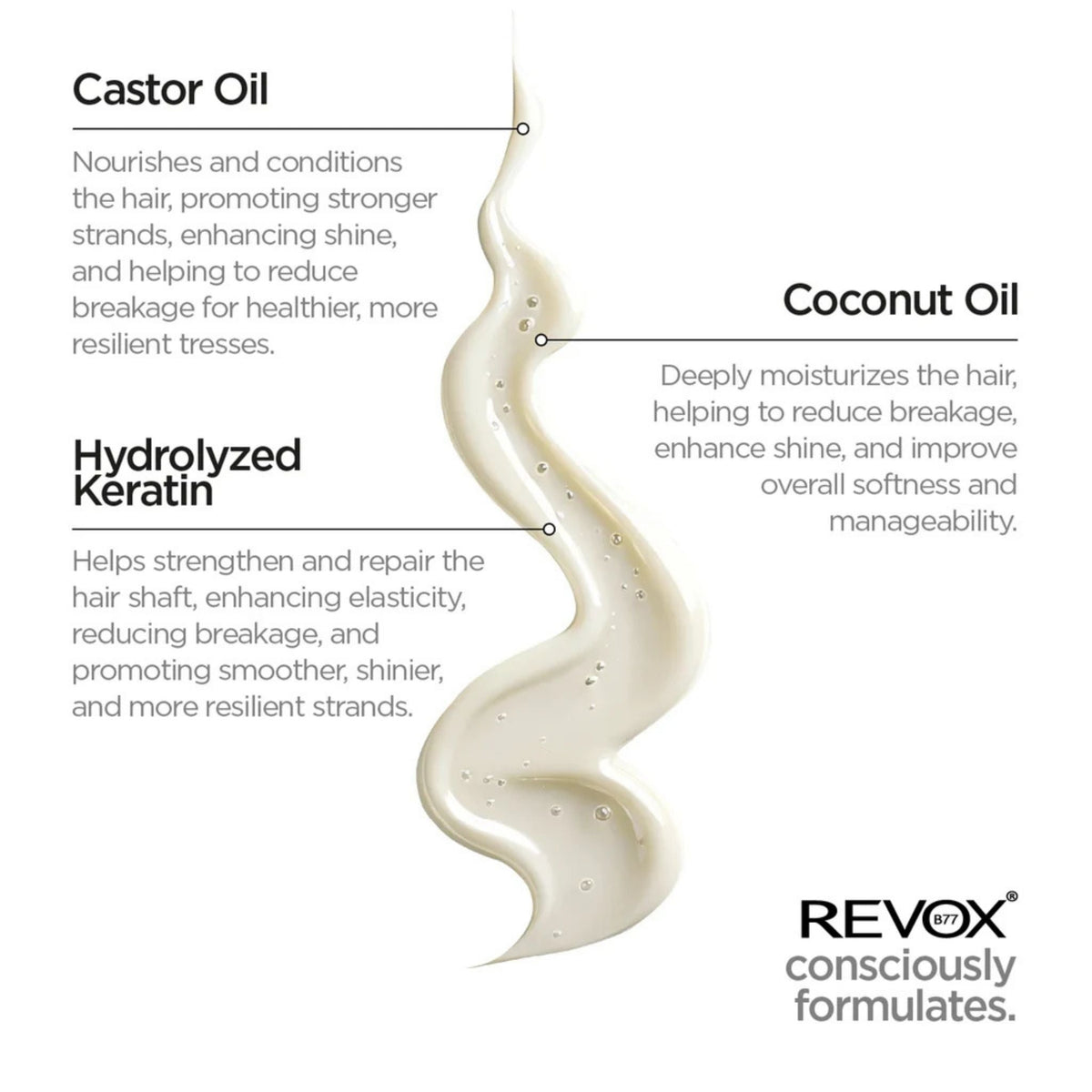 Refect Beauty Revox B77 Plex bond repair shampoo texture showing castor oil, coconut oil, and hydrolyzed keratin