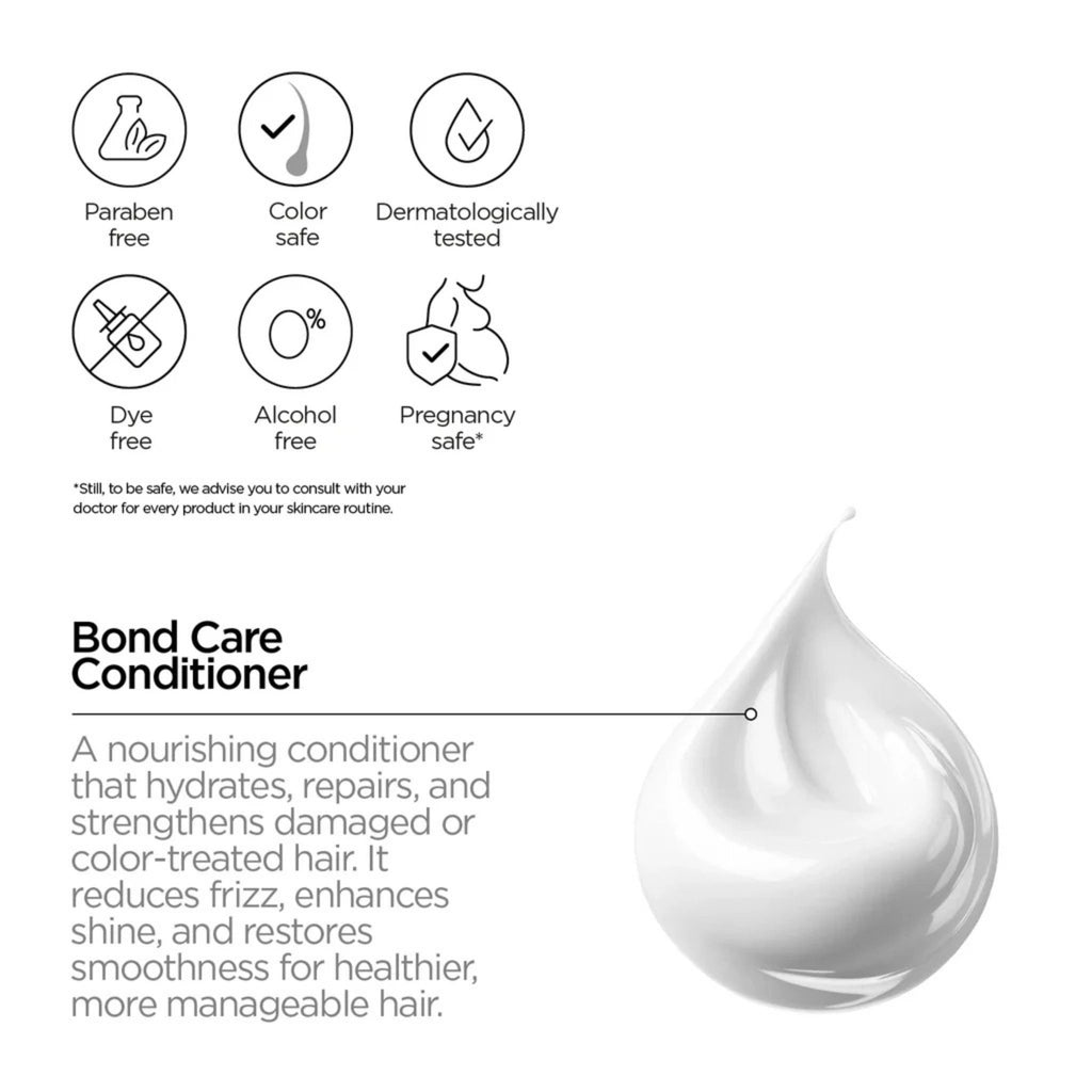 Refect Beauty Revox B77 Plex Bond Care Conditioner texture and product benefits icons for hair repair and hydration.